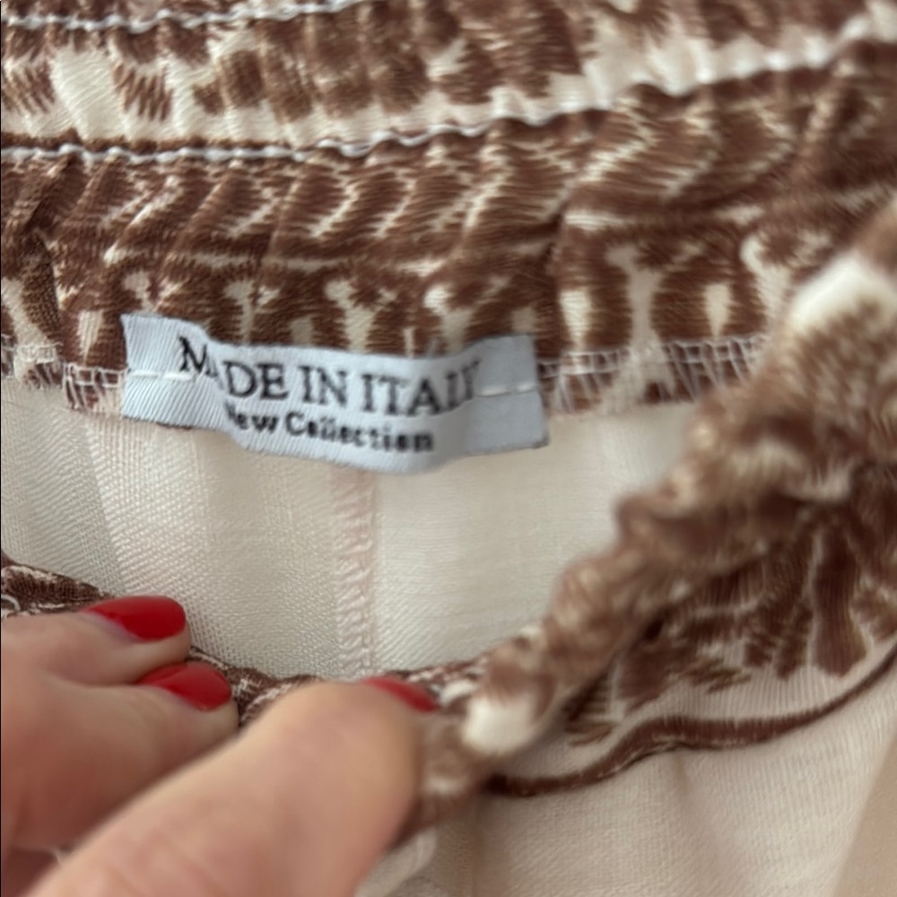 Flowy Linen Type Pants Cream Pants With Brown Lea… - image 2